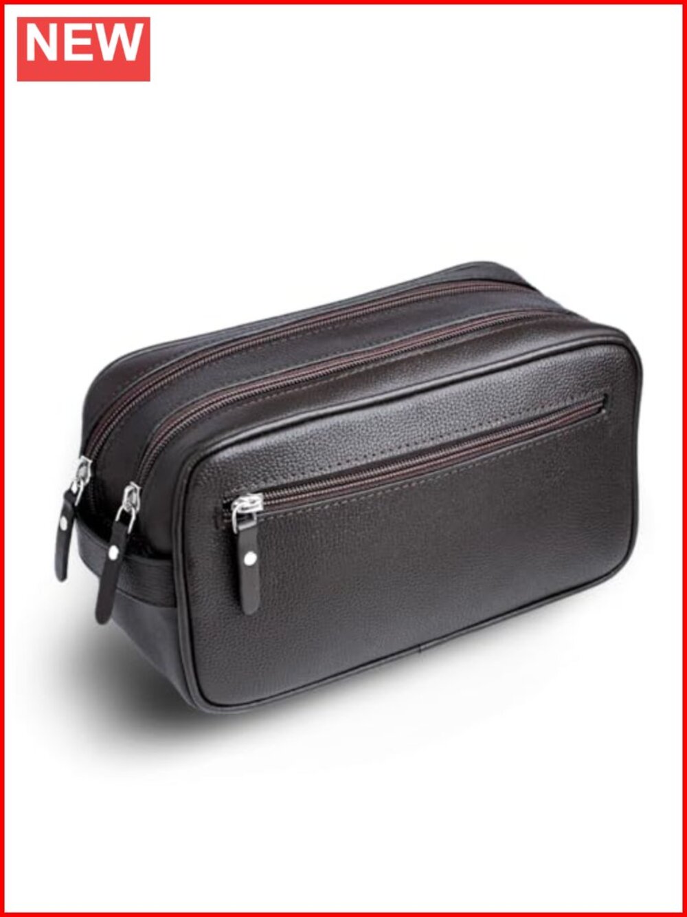 Full-Grain Cowhide Leather Toiletry Bag Double Compartment Travel Dopp Kit